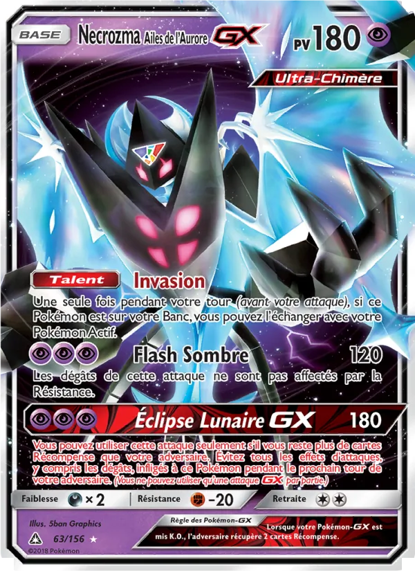 Carte Pokémon Necrozma Ailes de l’Aurore GX 63/156 de l'extension Ultra-Prisme