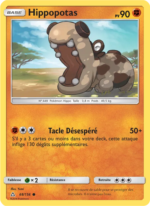 Carte Pokémon Hippopotas 68/156 de l'extension Ultra-Prisme