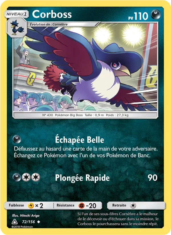 Carte Pokémon Corboss 72/156 de l'extension Ultra-Prisme