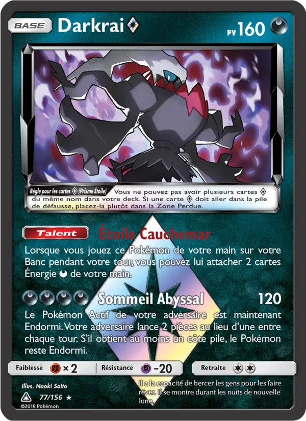 Carte Pokémon Darkrai ◇ 77/156 de l'extension Ultra-Prisme