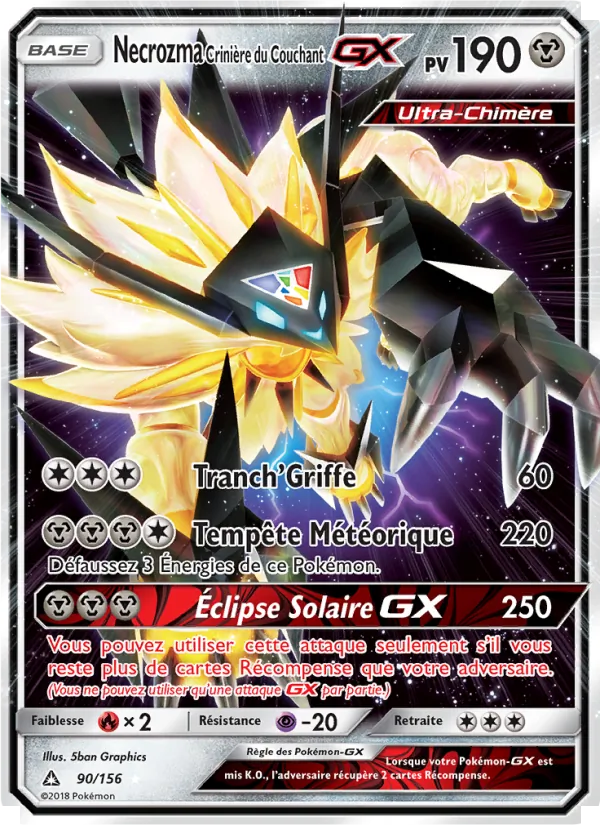 Carte Pokémon Necrozma Crinière du Couchant GX 90/156 de l'extension Ultra-Prisme