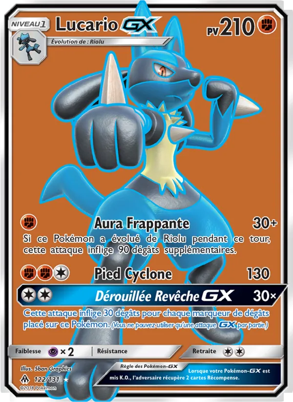 Carte Pokémon Lucario GX 122/131 de l'extension Lumière Interdite