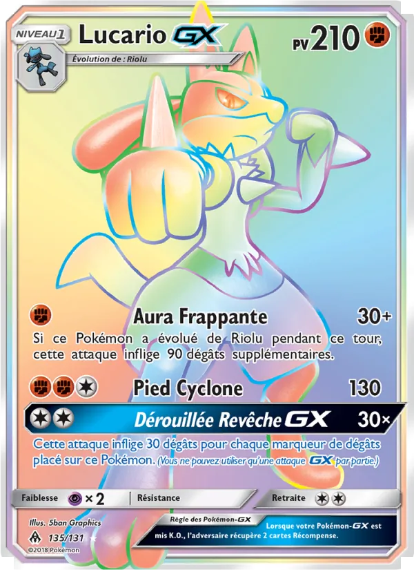 Carte Pokémon Lucario GX 135/131 de l'extension Lumière Interdite