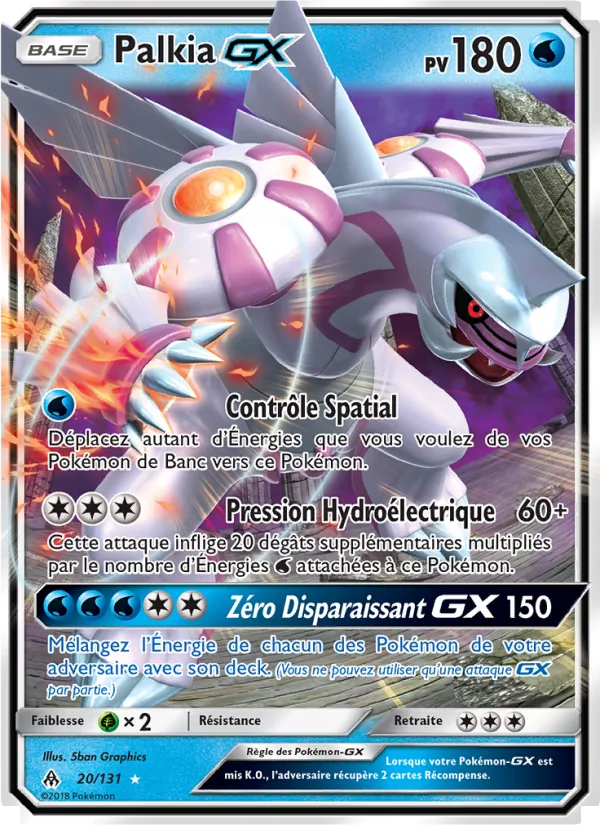 Carte Pokémon Palkia GX 20/131 de l'extension Lumière Interdite