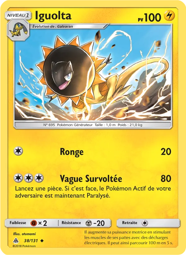 Carte Pokémon Iguolta 38/131 de l'extension Lumière Interdite