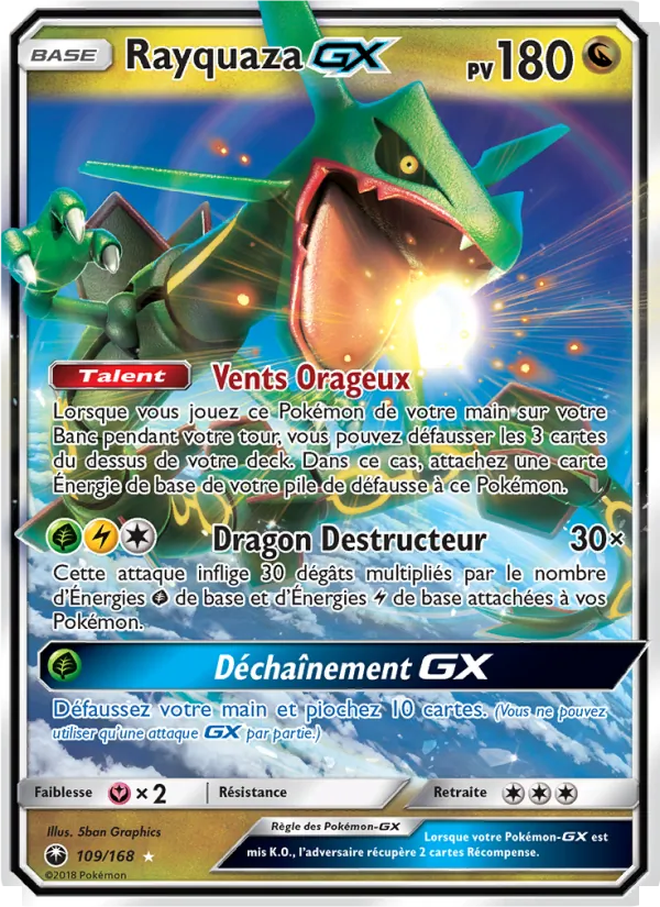 Carte Pokémon Rayquaza GX 109/168 de l'extension Tempête Céleste