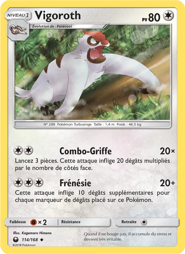 Carte Pokémon Vigoroth 114/168 de l'extension Tempête Céleste
