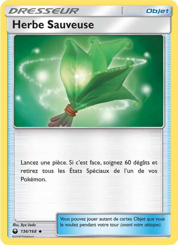 Carte Pokémon Herbe Sauveuse 136/168 de l'extension Tempête Céleste