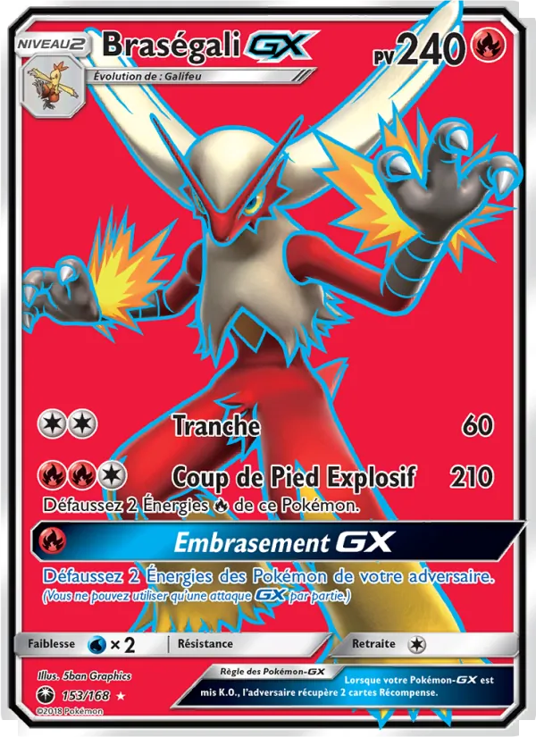 Carte Pokémon Braségali GX 153/168 de l'extension Tempête Céleste