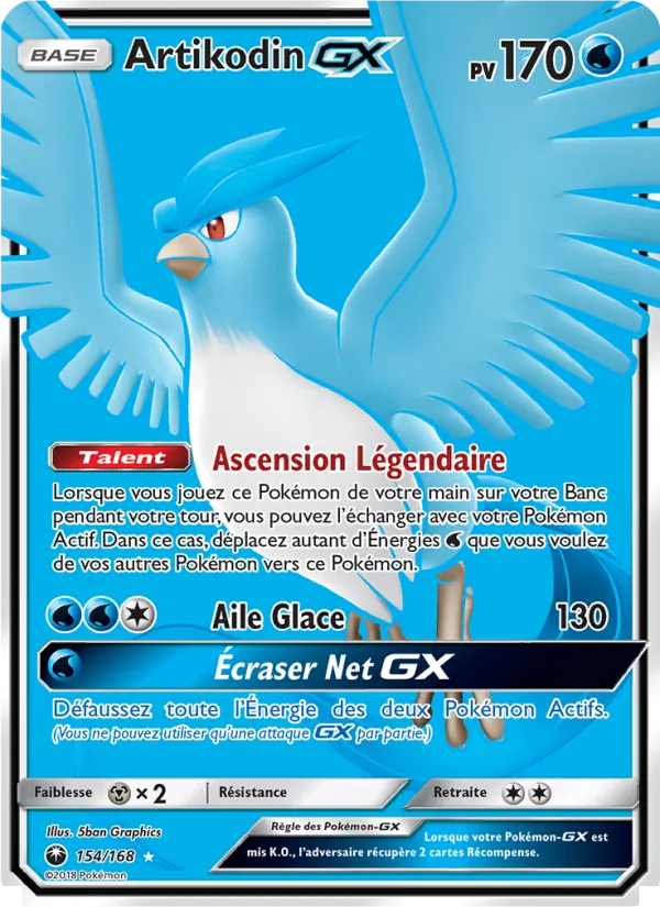 Carte Pokémon Artikodin GX 154/168 de l'extension Tempête Céleste