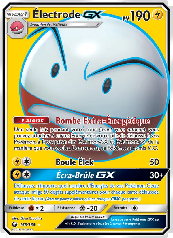 Carte Pokémon Électrode GX 155/168 de l'extension Tempête Céleste