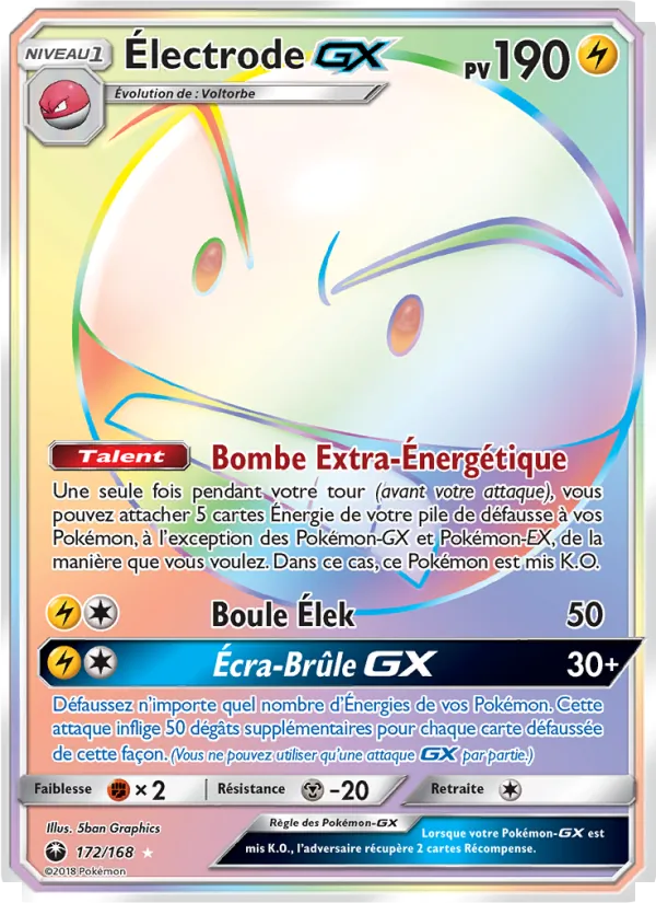 Carte Pokémon Électrode GX 172/168 de l'extension Tempête Céleste