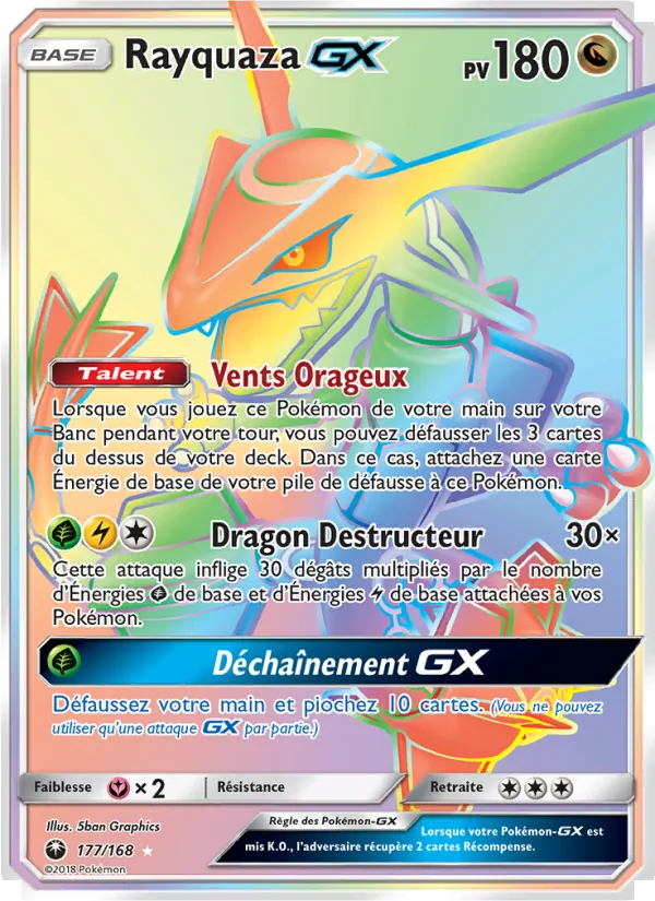 Carte Pokémon Rayquaza GX 177/168 de l'extension Tempête Céleste