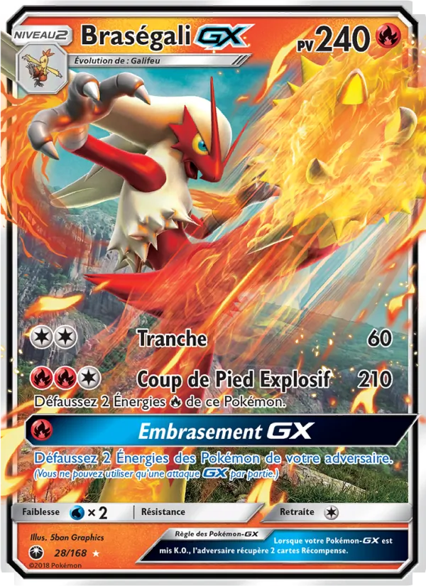 Carte Pokémon Braségali GX 28/168 de l'extension Tempête Céleste