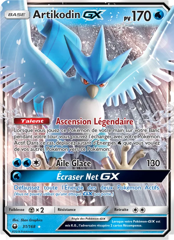 Carte Pokémon Artikodin GX 31/168 de l'extension Tempête Céleste