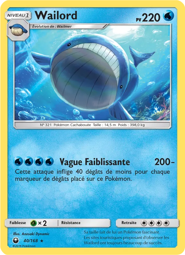 Carte Pokémon Wailord 40/168 de l'extension Tempête Céleste