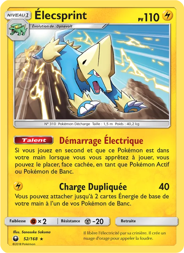 Carte Pokémon Élecsprint 52/168 de l'extension Tempête Céleste