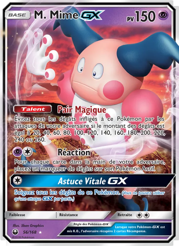Carte Pokémon M. Mime GX 56/168 de l'extension Tempête Céleste