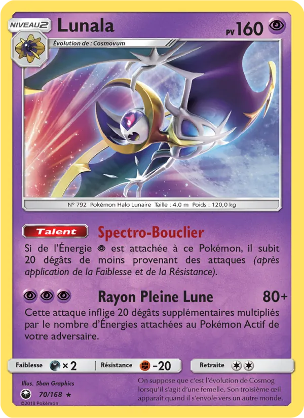 Carte Pokémon Lunala 70/168 de l'extension Tempête Céleste