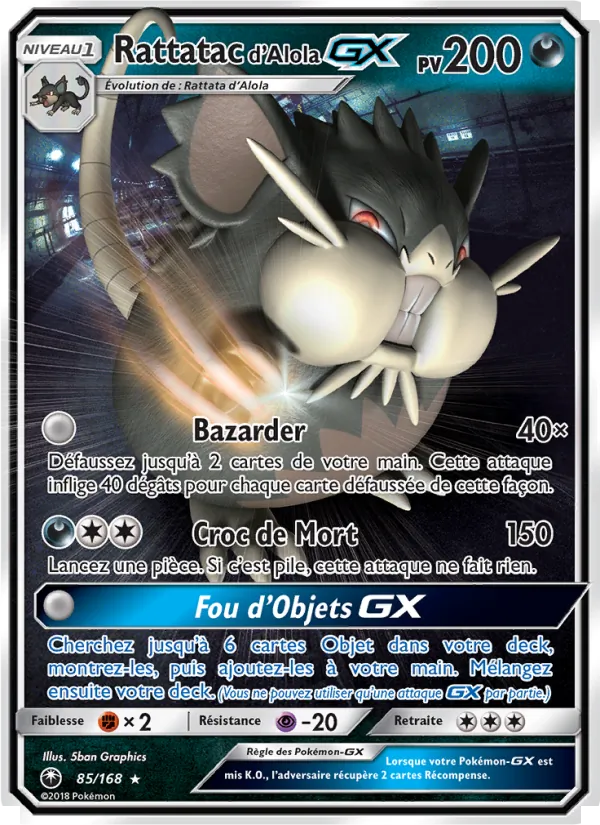 Carte Pokémon Rattatac d’Alola GX 85/168 de l'extension Tempête Céleste