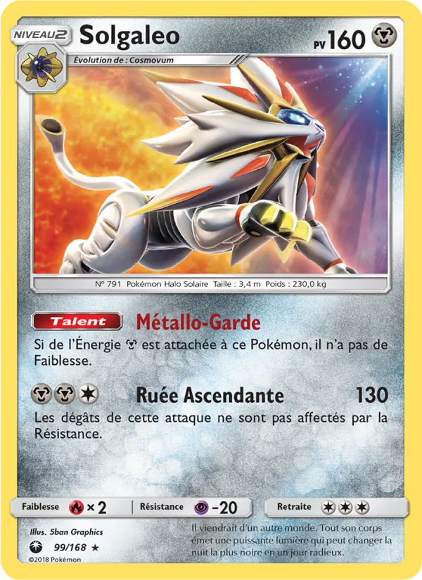 Carte Pokémon Solgaleo 99/168 de l'extension Tempête Céleste