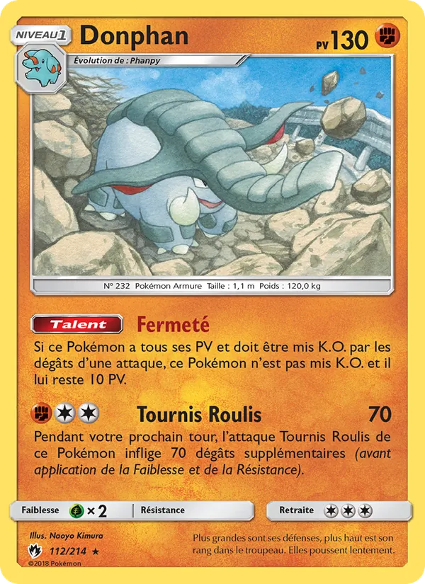 Carte Pokémon Donphan 112/214 de l'extension Tonnerre Perdu