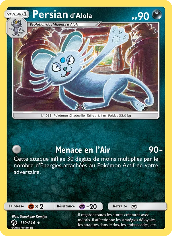 Carte Pokémon Persian d’Alola 119/214 de l'extension Tonnerre Perdu