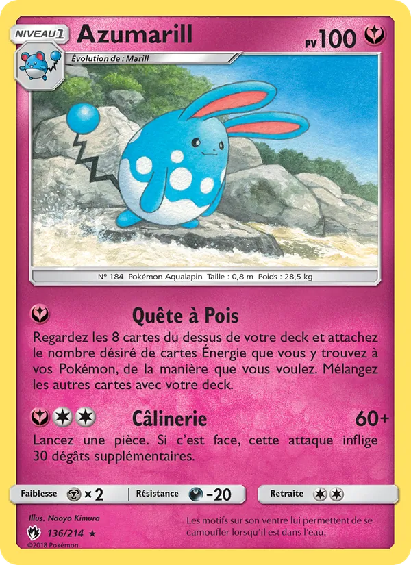 Carte Pokémon Azumarill 136/214 de l'extension Tonnerre Perdu