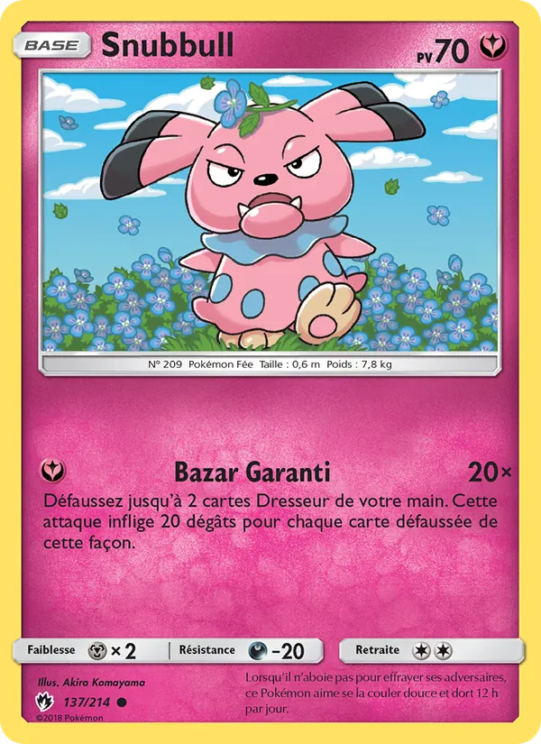 Carte Pokémon Snubbull 137/214 de l'extension Tonnerre Perdu
