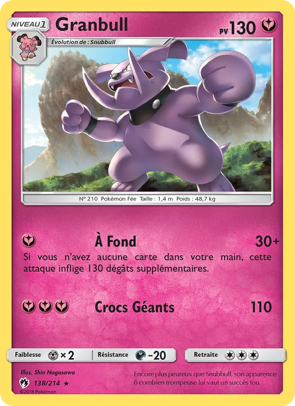 Carte Pokémon Granbull 138/214 de l'extension Tonnerre Perdu