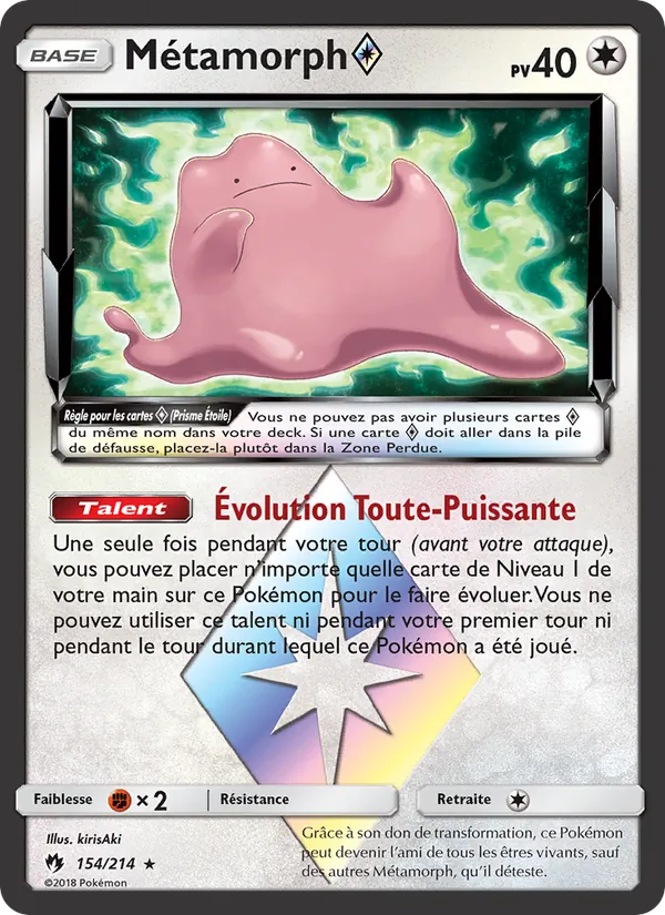Carte Pokémon Métamorph ◇ 154/214 de l'extension Tonnerre Perdu