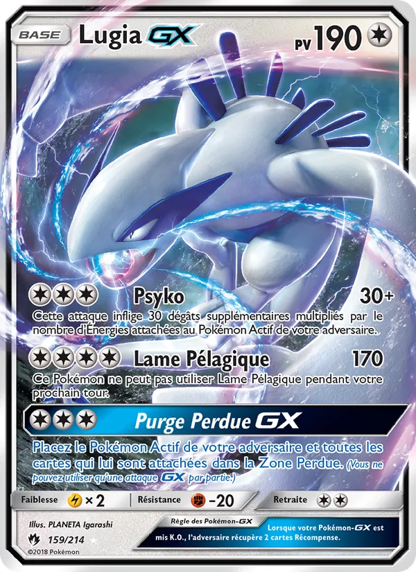 Carte Pokémon Lugia GX 159/214 de l'extension Tonnerre Perdu