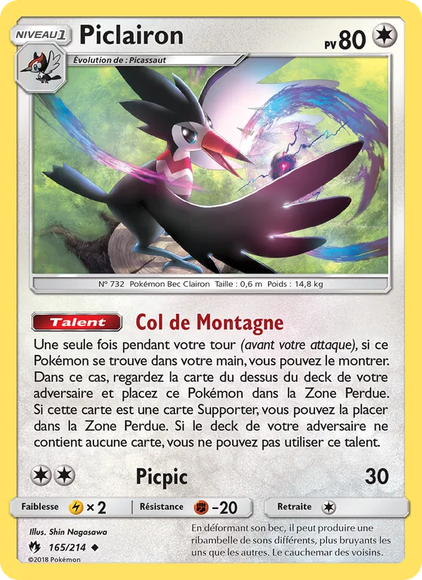 Carte Pokémon Piclairon 165/214 de l'extension Tonnerre Perdu