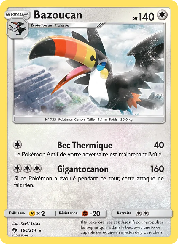 Carte Pokémon Bazoucan 166/214 de l'extension Tonnerre Perdu
