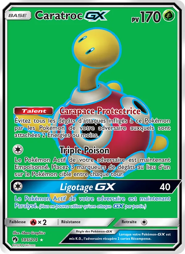 Carte Pokémon Caratroc GX 195/214 de l'extension Tonnerre Perdu
