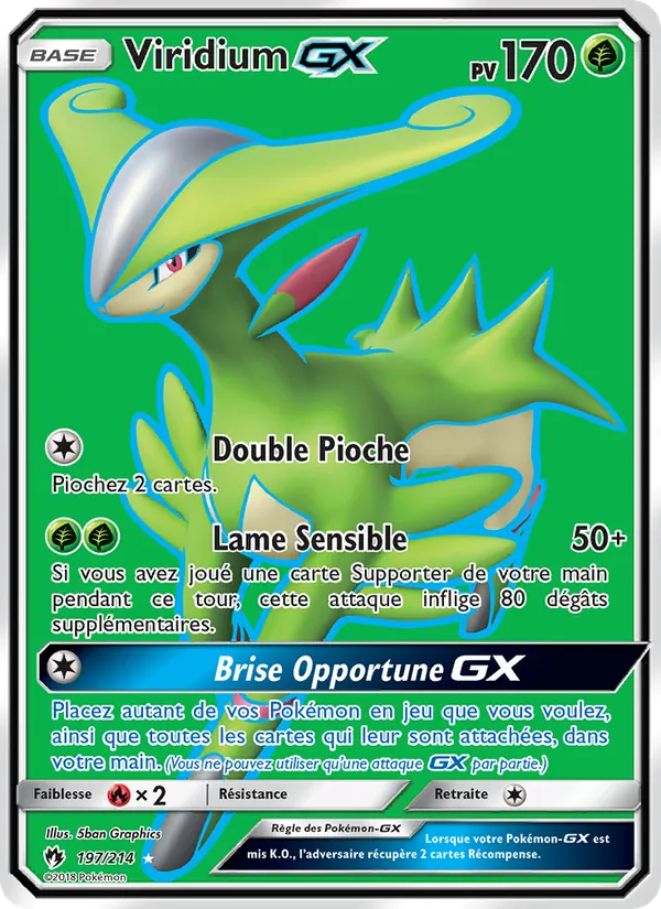 Carte Pokémon Viridium GX 197/214 de l'extension Tonnerre Perdu