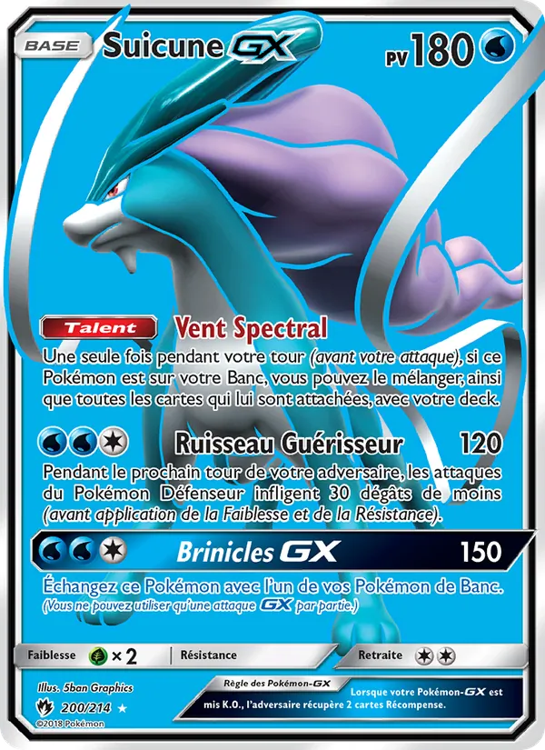 Carte Pokémon Suicune GX 200/214 de l'extension Tonnerre Perdu