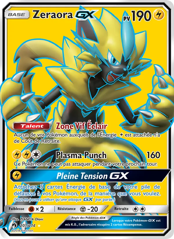 Carte Pokémon Zeraora GX 201/214 de l'extension Tonnerre Perdu