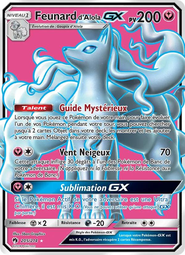 Carte Pokémon Feunard d’Alola GX 205/214 de l'extension Tonnerre Perdu