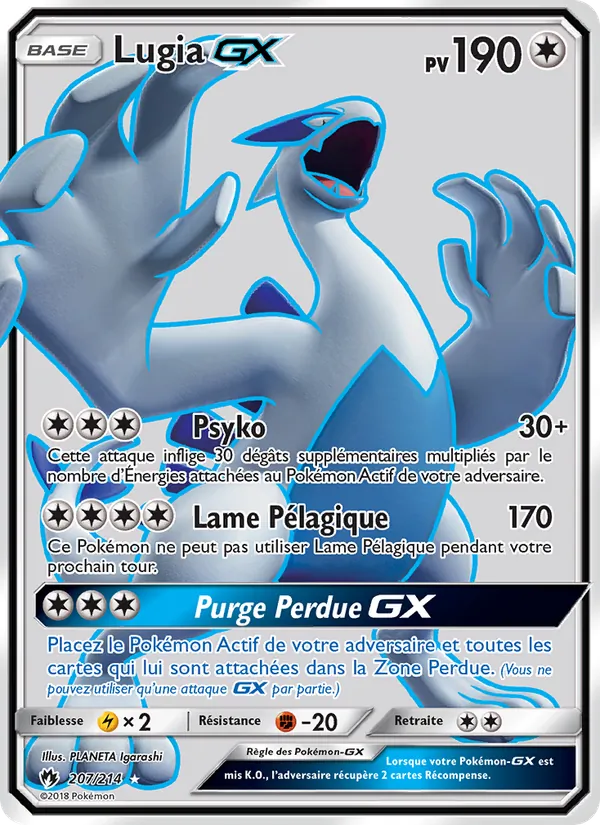 Carte Pokémon Lugia GX 207/214 de l'extension Tonnerre Perdu