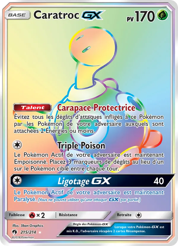 Carte Pokémon Caratroc GX 215/214 de l'extension Tonnerre Perdu