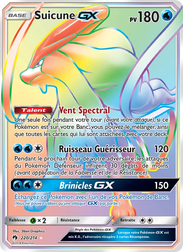 Carte Pokémon Suicune GX 220/214 de l'extension Tonnerre Perdu