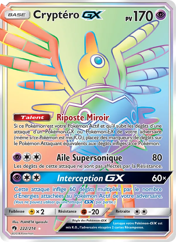Carte Pokémon Cryptéro GX 222/214 de l'extension Tonnerre Perdu