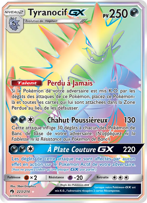 Carte Pokémon Tyranocif GX 223/214 de l'extension Tonnerre Perdu