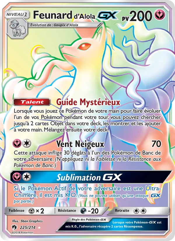 Carte Pokémon Feunard d’Alola GX 225/214 de l'extension Tonnerre Perdu