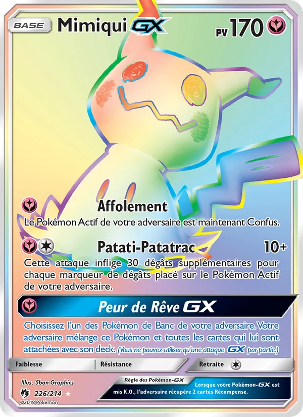 Carte Pokémon Mimiqui GX 226/214 de l'extension Tonnerre Perdu