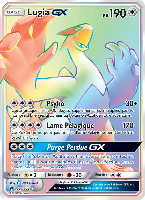 Carte Pokémon Lugia GX 227/214 de l'extension Tonnerre Perdu