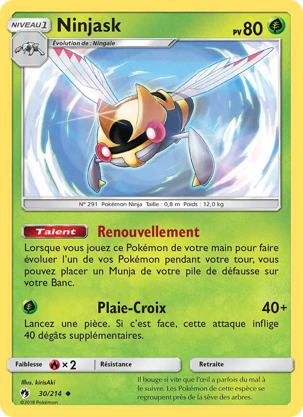 Carte Pokémon Ninjask 30/214 de l'extension Tonnerre Perdu