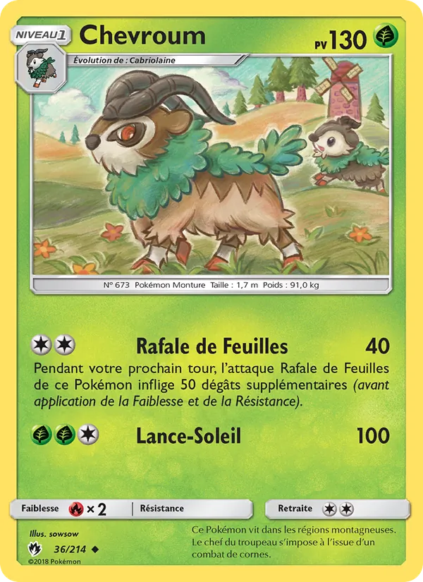 Carte Pokémon Chevroum 36/214 de l'extension Tonnerre Perdu