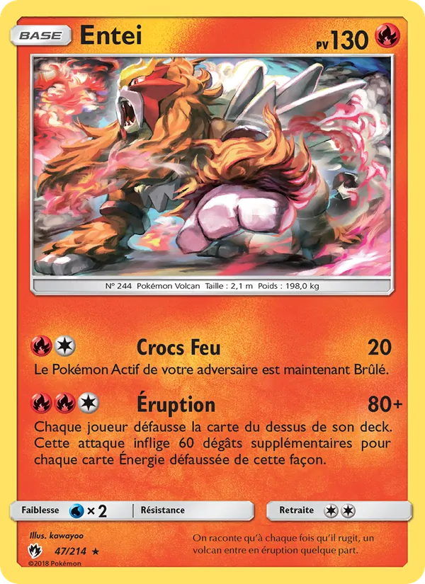 Carte Pokémon Entei 47/214 de l'extension Tonnerre Perdu